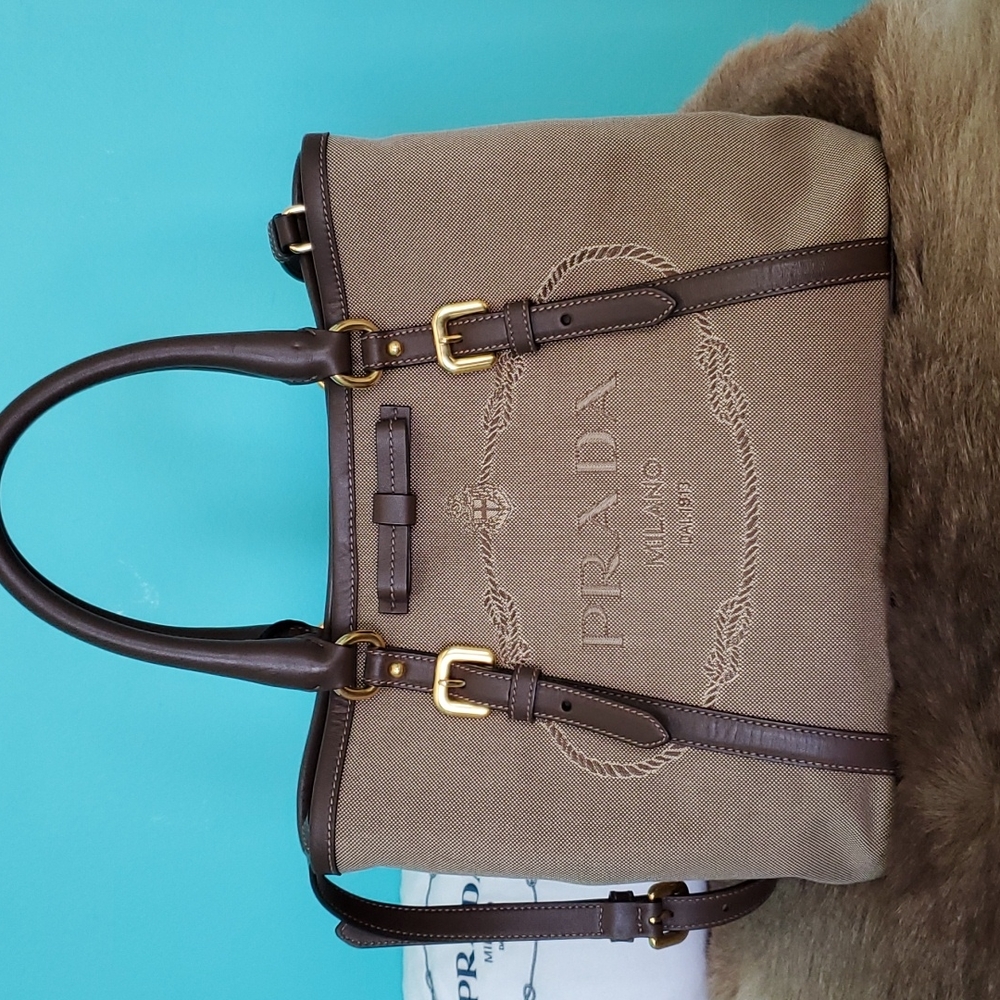 Authentic Prada Brown Jaquard bag.
